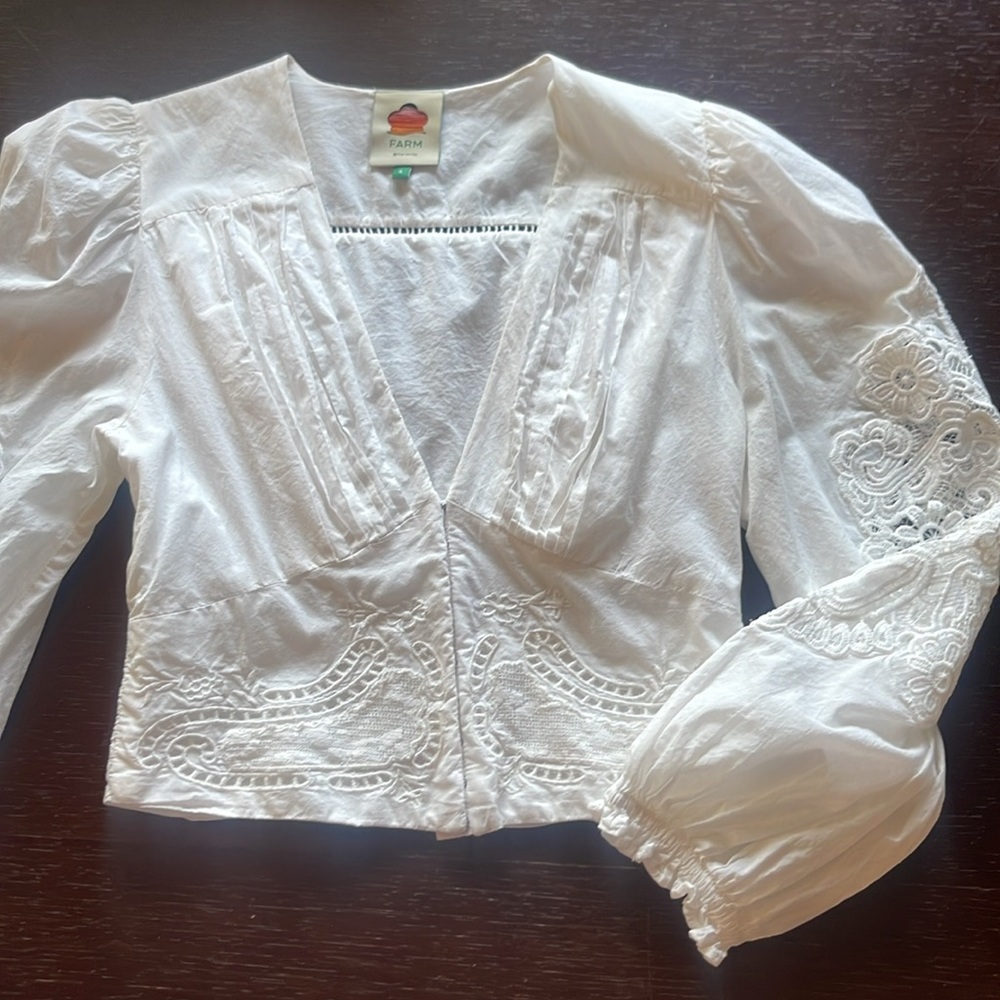 Farm Rio crisp cotton white blouse.. flawless NWOT’s
